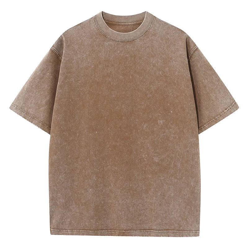 Damski Top T-shirt z Okrągłym Dekoltem Krótkim Rękawem i Efektem Sprania