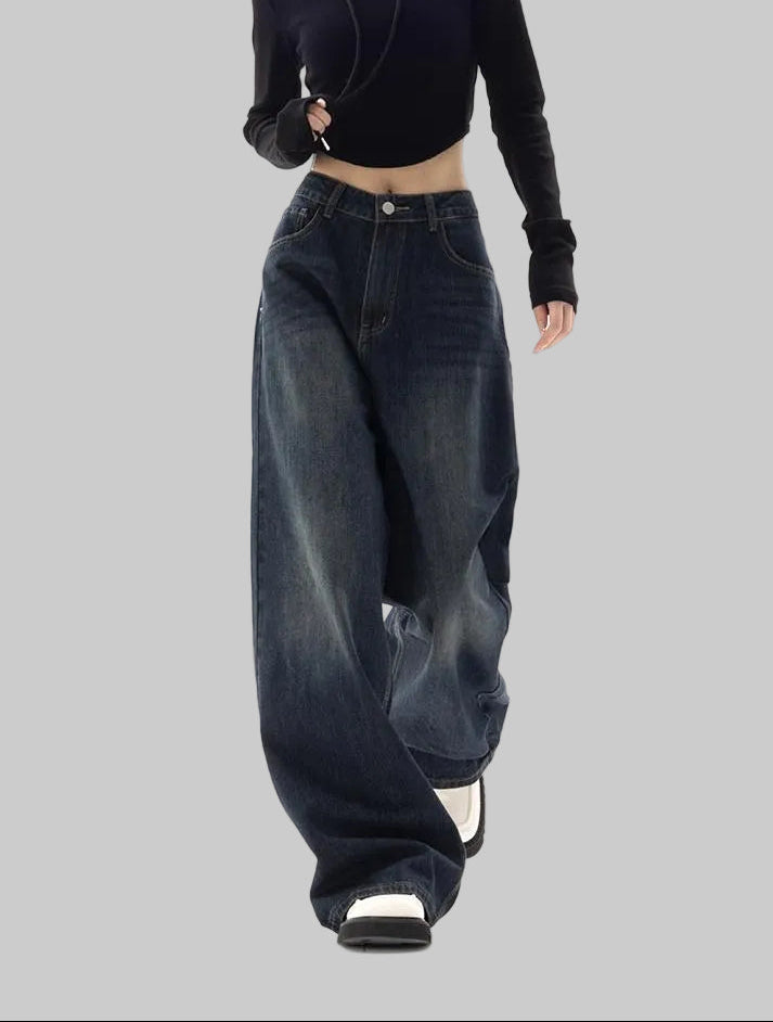 Damskie Jeansy z Szerokimi Nogawkami i Średnim Stanem z Zapięciem na Guzik