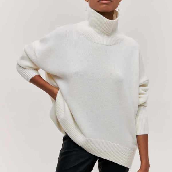 Damski Sweter z Golfem z Krótkimi Rękawami i Prążkowanymi Mankietami