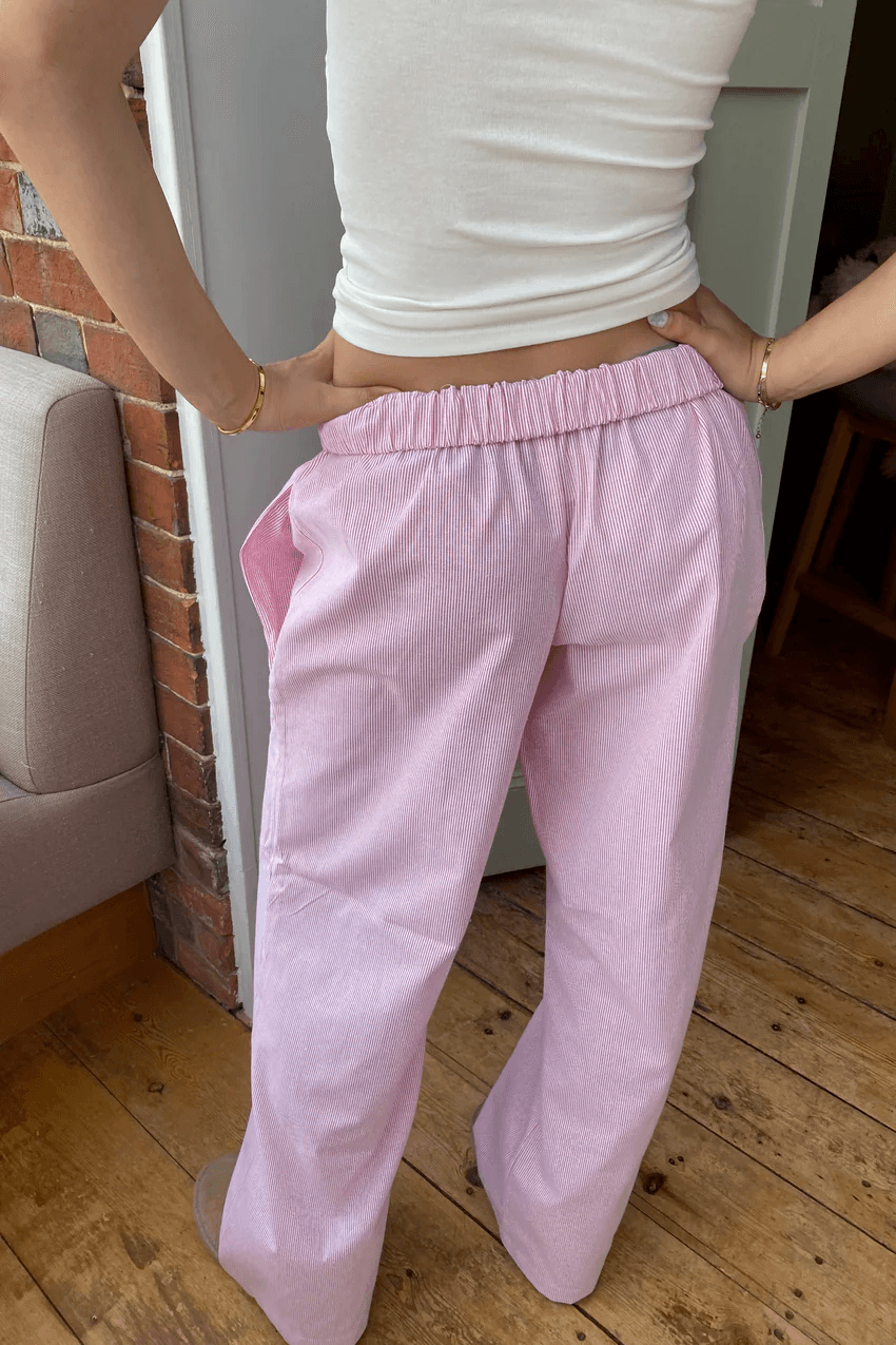 Damskie Spodnie z Elastycznym Pasem Wzorem w Paski Bocznymi Kieszeniami i Szerokimi Nogawkami